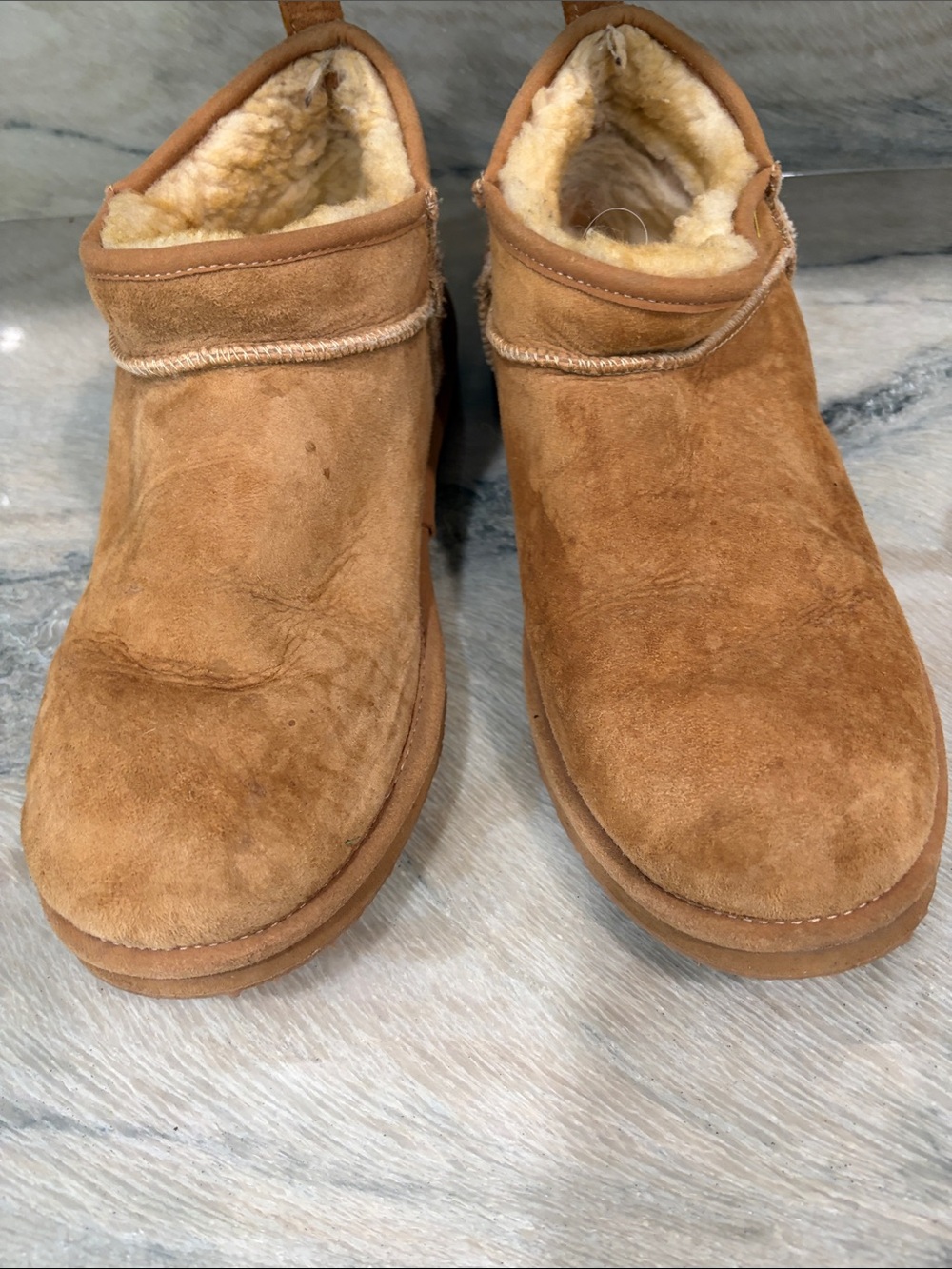 L.L. Bean Women's Chestnut Suede Shearling Cuffed Slippers